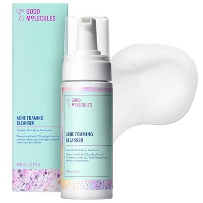 Good Molecules Acne Foaming Cleanser - 2% Salicylic Acid Face Wash for Acne-Prone Skin, Gentle Foaming Cleanser with Alcohol-Free Witch Hazel & Aloe, 5 Fl Oz