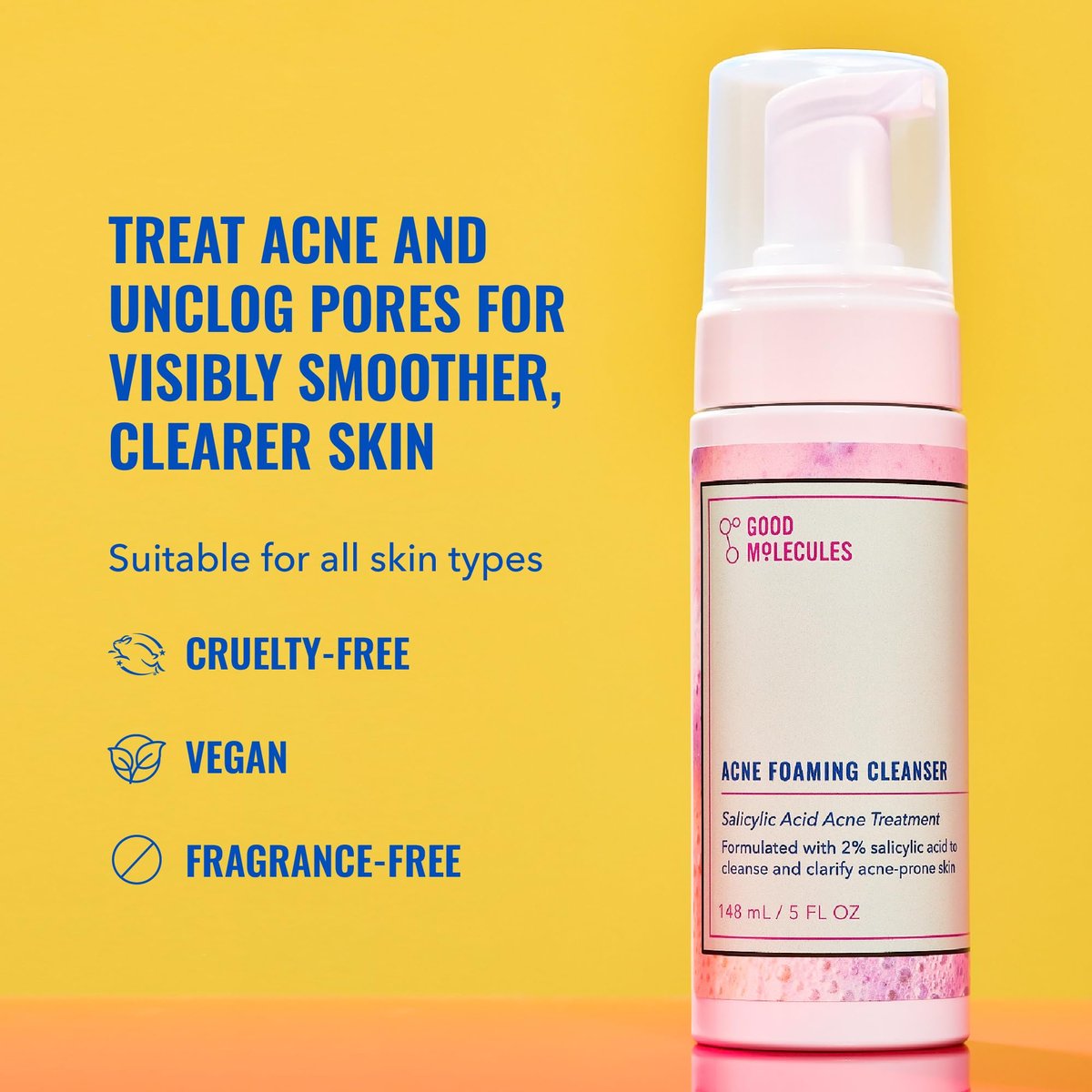 Good Molecules Acne Foaming Cleanser - 2% Salicylic Acid Face Wash for Acne-Prone Skin, Gentle Foaming Cleanser with Alcohol-Free Witch Hazel & Aloe, 5 Fl Oz - görsel 3