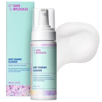 Good Molecules Acne Foaming Cleanser - 2% Salicylic Acid Face Wash for Acne-Prone Skin, Gentle Foaming Cleanser with Alcohol-Free Witch Hazel & Aloe, 5 Fl Oz