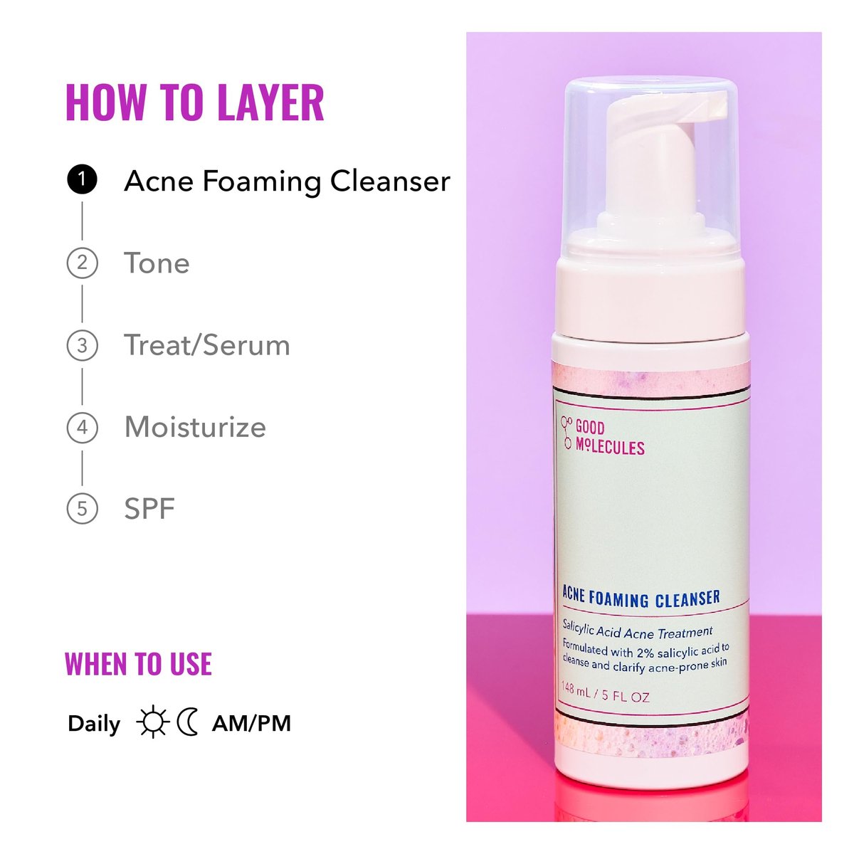 Good Molecules Acne Foaming Cleanser - 2% Salicylic Acid Face Wash for Acne-Prone Skin, Gentle Foaming Cleanser with Alcohol-Free Witch Hazel & Aloe, 5 Fl Oz - görsel 11