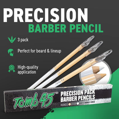 Tomb45 Precision Barber Pencil - 3 Pack Hairline & Beard Trace Guide with Sharpener Avelisse