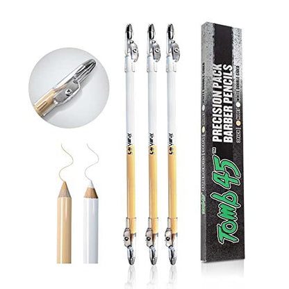 Tomb45 Precision Barber Pencil - 3 Pack Hairline & Beard Trace Guide with Sharpener Avelisse