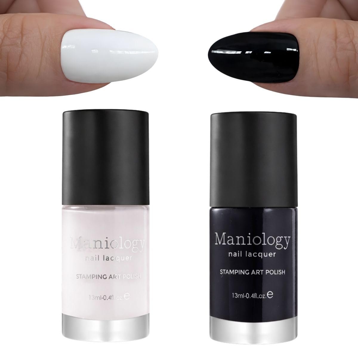 Maniology Black & White Duo Stamping Polish Set – Essential Nail Art Lacquers for Crisp, Full-Coverage DIY Manicures (13ml Each) Avelisse