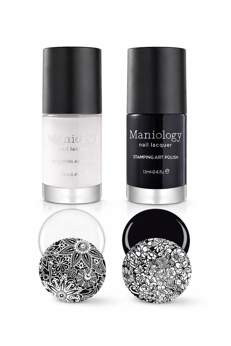 Maniology Black & White Duo Stamping Polish Set – Essential Nail Art Lacquers for Crisp, Full-Coverage DIY Manicures (13ml Each) Avelisse