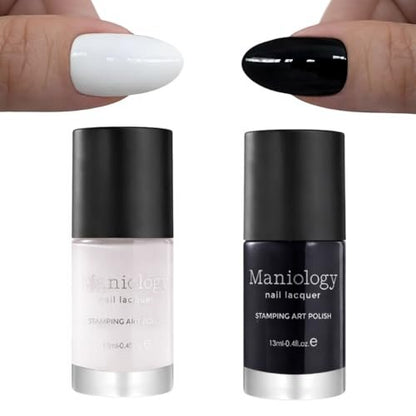 Maniology Black & White Duo Stamping Polish Set – Essential Nail Art Lacquers for Crisp, Full-Coverage DIY Manicures (13ml Each) Avelisse