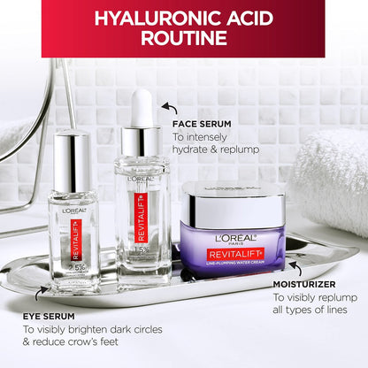 L'Oreal Paris Revitalift Hyaluronic Acid Water Cream with Ceramides - Fragrance Free Moisturizer (1.7 oz) + Serum Sample Avelisse