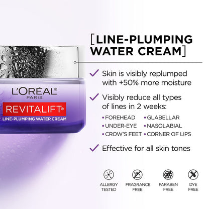 L'Oreal Paris Revitalift Hyaluronic Acid Water Cream with Ceramides - Fragrance Free Moisturizer (1.7 oz) + Serum Sample Avelisse