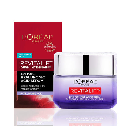 L'Oreal Paris Revitalift Hyaluronic Acid Water Cream with Ceramides - Fragrance Free Moisturizer (1.7 oz) + Serum Sample Avelisse