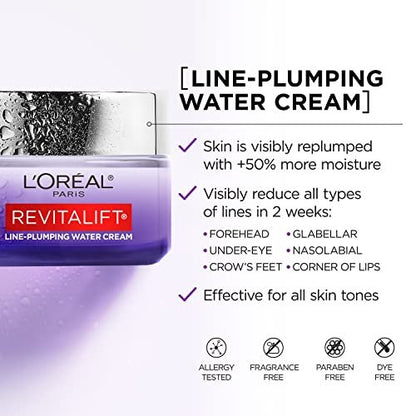 L'Oreal Paris Revitalift Hyaluronic Acid Water Cream with Ceramides - Fragrance Free Moisturizer (1.7 oz) + Serum Sample Avelisse