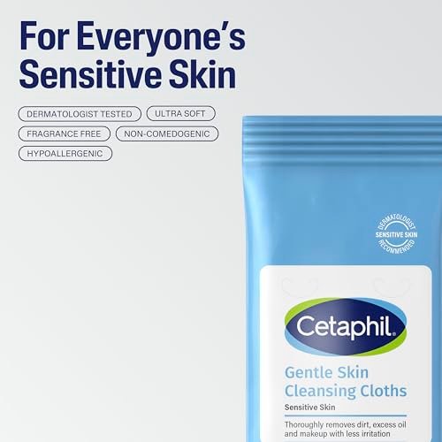 Cetaphil Gentle Skin Cleansing Cloths for Dry, Sensitive Skin – 25 Count (Pack of 3) – Hypoallergenic & Fragrance Free Face and Body Wipes Avelisse