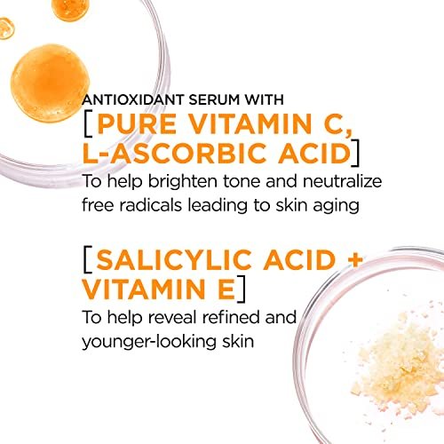 L'Oreal Paris Revitalift 12% Pure Vitamin C Serum with Vitamin E & Salicylic Acid - Brightening Face Serum, 1 oz + Moisturizer Sample Avelisse