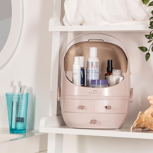StylPro Stylpro Beauty Storage Podlette - Portable Makeup Organizer with 4 Sections, 3 Drawers, Transparent Display & Handle - Rose - görsel 14