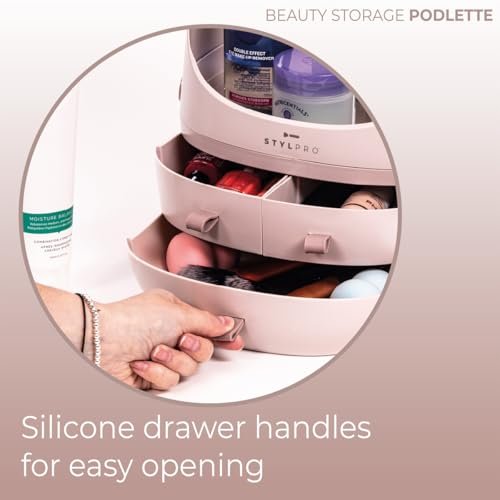 StylPro Stylpro Beauty Storage Podlette - Portable Makeup Organizer with 4 Sections, 3 Drawers, Transparent Display & Handle - Rose - görsel 8
