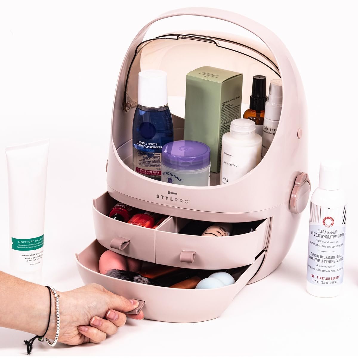 StylPro Stylpro Beauty Storage Podlette - Portable Makeup Organizer with 4 Sections, 3 Drawers, Transparent Display & Handle - Rose - görsel 15