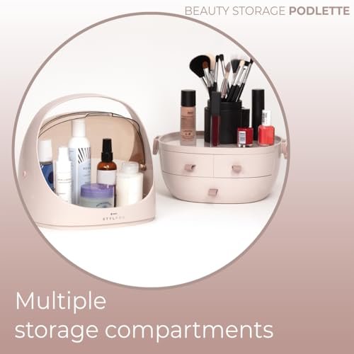 StylPro Stylpro Beauty Storage Podlette - Portable Makeup Organizer with 4 Sections, 3 Drawers, Transparent Display & Handle - Rose - görsel 6