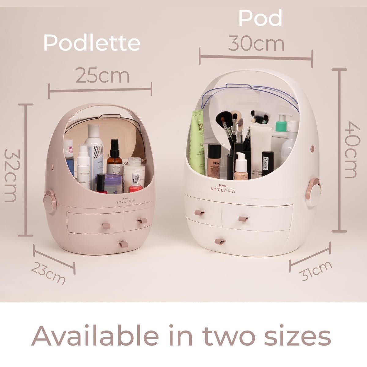 StylPro Stylpro Beauty Storage Podlette - Portable Makeup Organizer with 4 Sections, 3 Drawers, Transparent Display & Handle - Rose - görsel 11