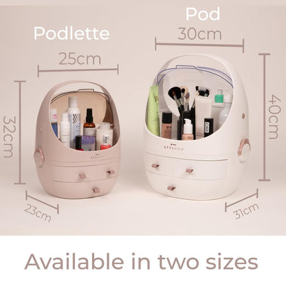 StylPro Stylpro Beauty Storage Podlette - Portable Makeup Organizer with 4 Sections, 3 Drawers, Transparent Display & Handle - Rose