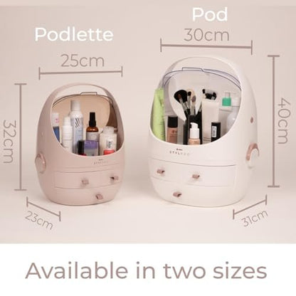 StylPro Stylpro Beauty Storage Podlette - Portable Makeup Organizer with 4 Sections, 3 Drawers, Transparent Display & Handle - Rose