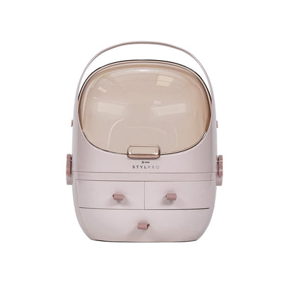 StylPro Stylpro Beauty Storage Podlette - Portable Makeup Organizer with 4 Sections, 3 Drawers, Transparent Display & Handle - Rose