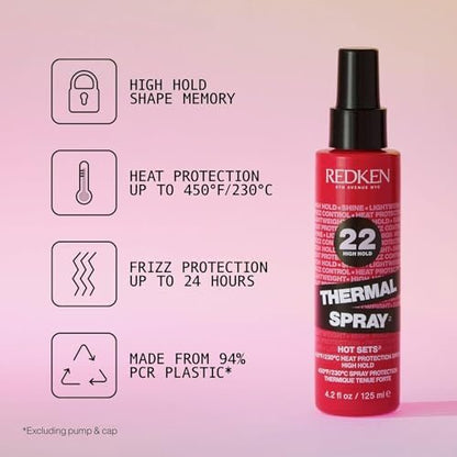Redken Thermal Spray 22 High Hold Heat Protectant & Setting Mist for Curling and Flat Irons, Lasting Frizz Control, 4.2 oz Avelisse