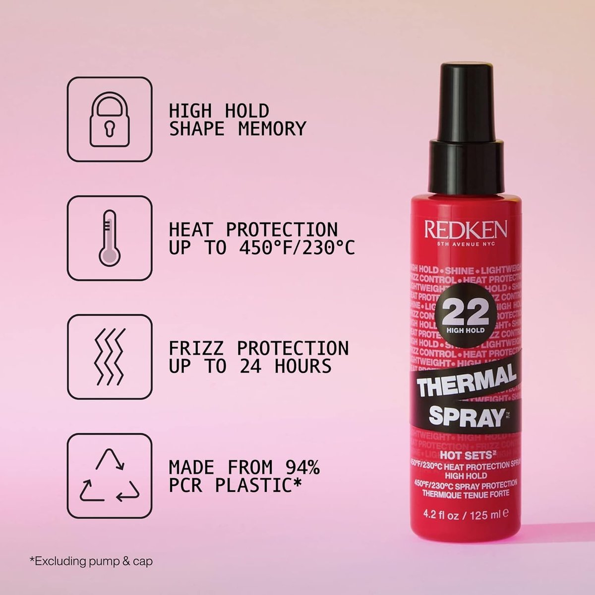 Redken Thermal Spray 22 High Hold Heat Protectant & Setting Mist for Curling and Flat Irons, Lasting Frizz Control, 4.2 oz Avelisse