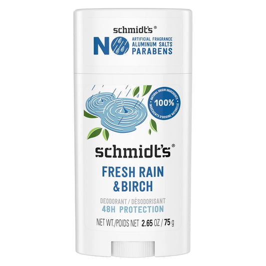 Schmidt's Aluminum-Free Vegan Deodorant Fresh Rain & Birch – 24 Hour Odor Protection, Natural Ingredients, Cruelty-Free, 2.65 oz