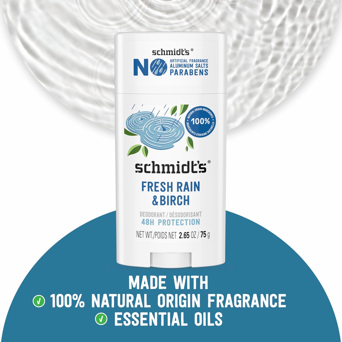 Schmidt's Aluminum-Free Vegan Deodorant Fresh Rain & Birch – 24 Hour Odor Protection, Natural Ingredients, Cruelty-Free, 2.65 oz - görsel 7
