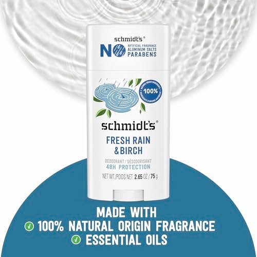 Schmidt's Aluminum-Free Vegan Deodorant Fresh Rain & Birch – 24 Hour Odor Protection, Natural Ingredients, Cruelty-Free, 2.65 oz - görsel 8