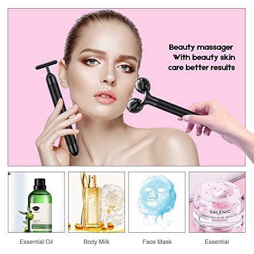 2-IN-1 Beauty Bar Electric Face Massager – 3D Roller & T-Shape Arm for Eye, Nose & Head – Facial Roller Massager Kit Skin Care Tools Avelisse