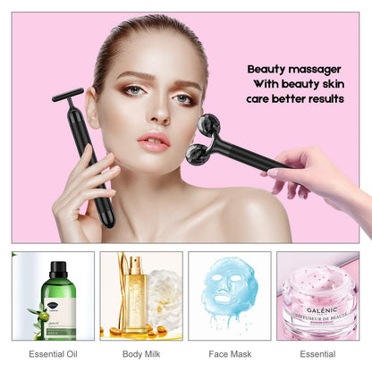 2-IN-1 Beauty Bar Electric Face Massager – 3D Roller & T-Shape Arm for Eye, Nose & Head – Facial Roller Massager Kit Skin Care Tools Avelisse