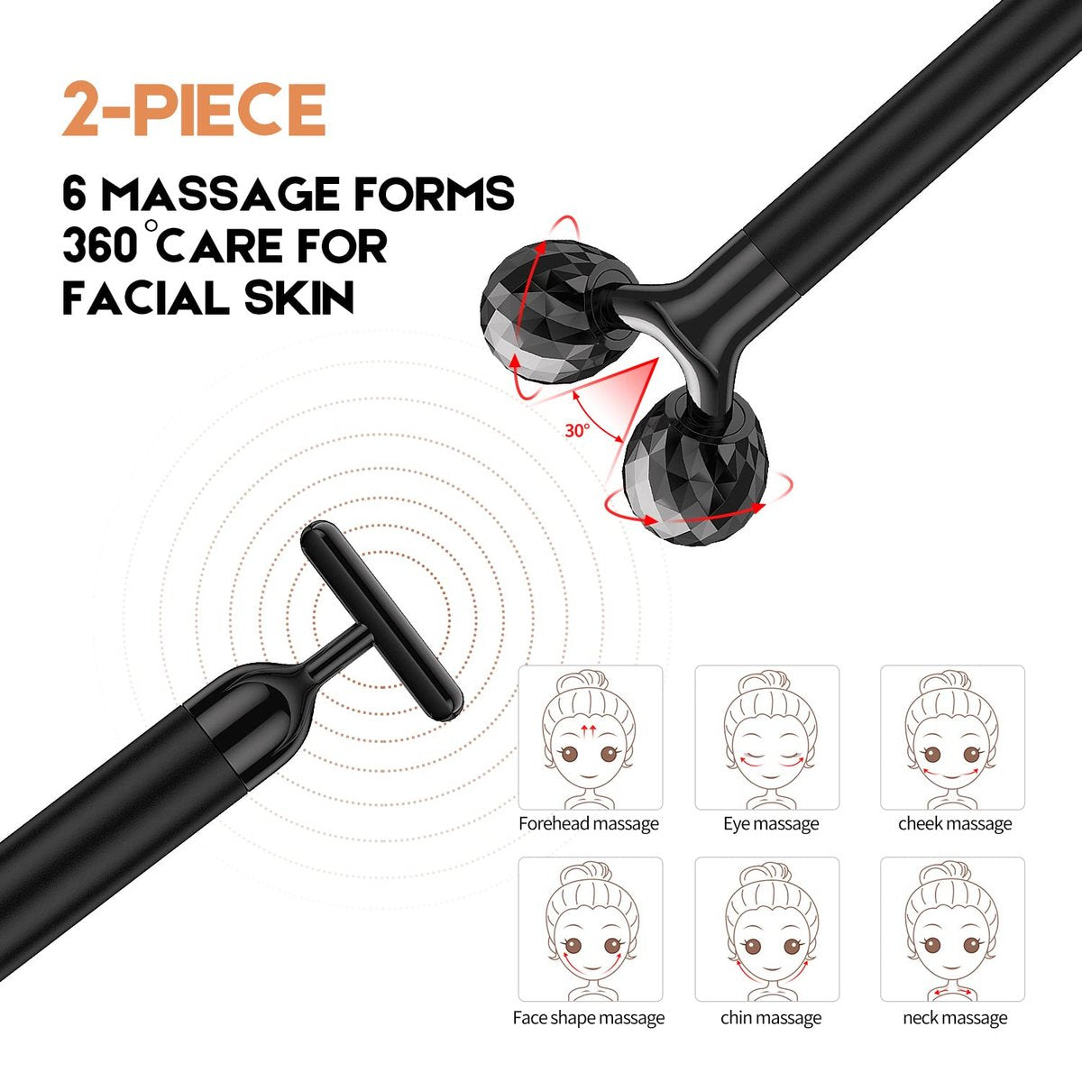 2-IN-1 Beauty Bar Electric Face Massager – 3D Roller & T-Shape Arm for Eye, Nose & Head – Facial Roller Massager Kit Skin Care Tools Avelisse