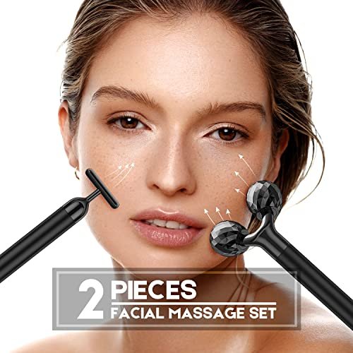 2-IN-1 Beauty Bar Electric Face Massager – 3D Roller & T-Shape Arm for Eye, Nose & Head – Facial Roller Massager Kit Skin Care Tools Avelisse