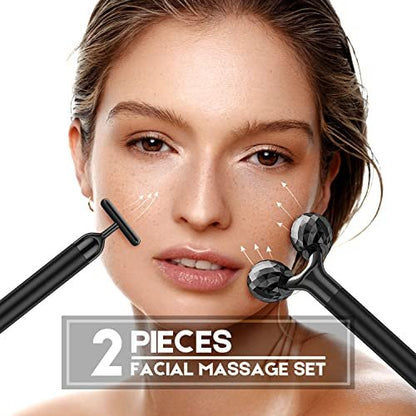 2-IN-1 Beauty Bar Electric Face Massager – 3D Roller & T-Shape Arm for Eye, Nose & Head – Facial Roller Massager Kit Skin Care Tools Avelisse