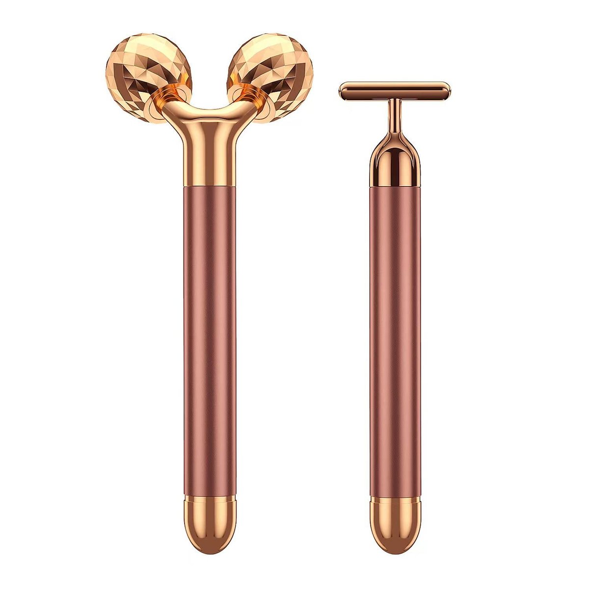 2-in-1 Beauty Bar 24K Golden Pulse Facial Massager – Electric 3D Roller & T-Shape for Eyes, Nose & Head – Rose Gold Avelisse