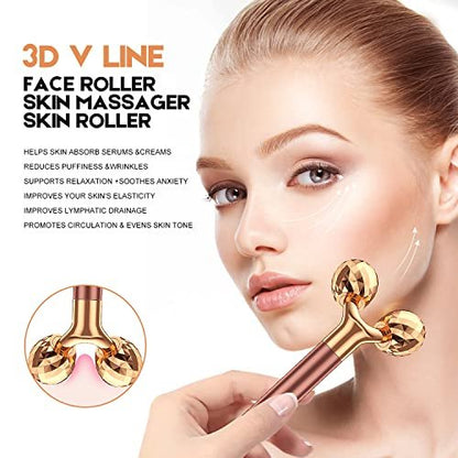 2-in-1 Beauty Bar 24K Golden Pulse Facial Massager – Electric 3D Roller & T-Shape for Eyes, Nose & Head – Rose Gold Avelisse