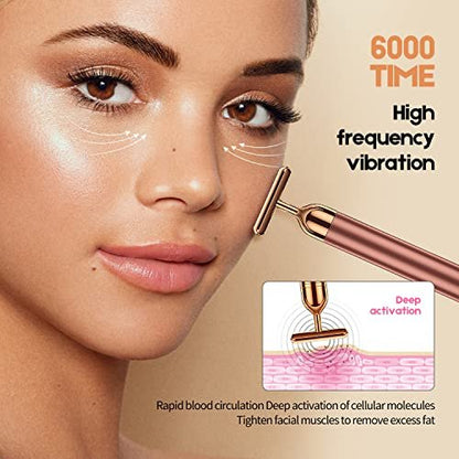 2-in-1 Beauty Bar 24K Golden Pulse Facial Massager – Electric 3D Roller & T-Shape for Eyes, Nose & Head – Rose Gold Avelisse