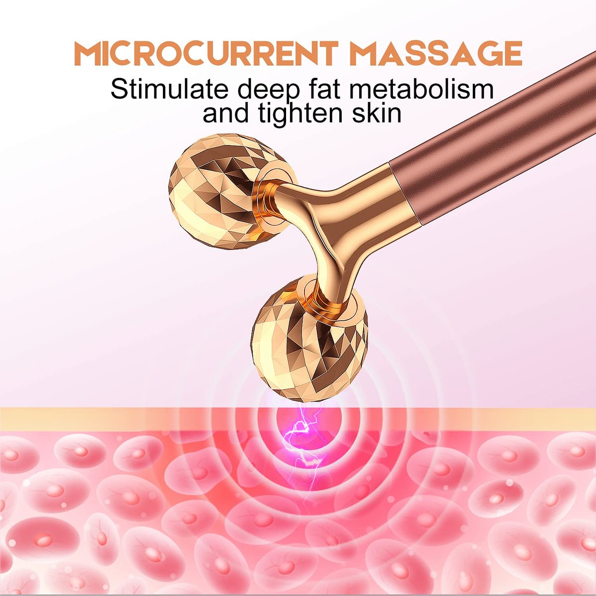 2-in-1 Beauty Bar 24K Golden Pulse Facial Massager – Electric 3D Roller & T-Shape for Eyes, Nose & Head – Rose Gold Avelisse