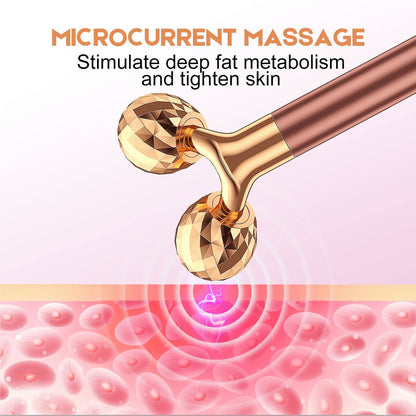 2-in-1 Beauty Bar 24K Golden Pulse Facial Massager – Electric 3D Roller & T-Shape for Eyes, Nose & Head – Rose Gold Avelisse