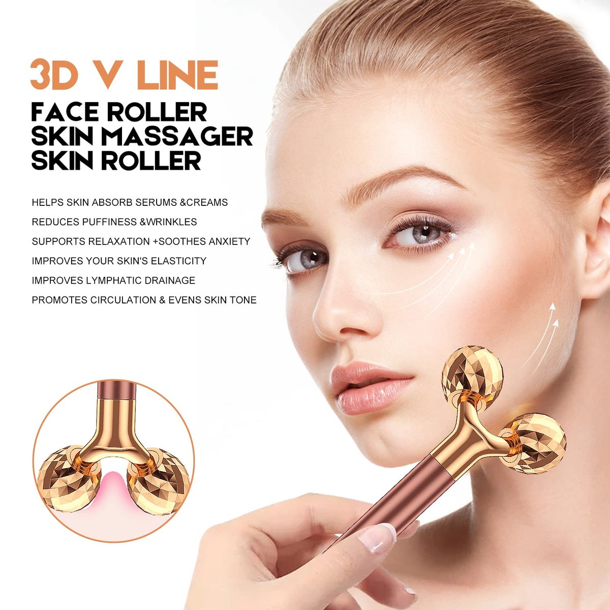 2-in-1 Beauty Bar 24K Golden Pulse Facial Massager – Electric 3D Roller & T-Shape for Eyes, Nose & Head – Rose Gold Avelisse