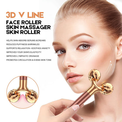 2-in-1 Beauty Bar 24K Golden Pulse Facial Massager – Electric 3D Roller & T-Shape for Eyes, Nose & Head – Rose Gold Avelisse