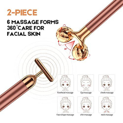 2-in-1 Beauty Bar 24K Golden Pulse Facial Massager – Electric 3D Roller & T-Shape for Eyes, Nose & Head – Rose Gold Avelisse