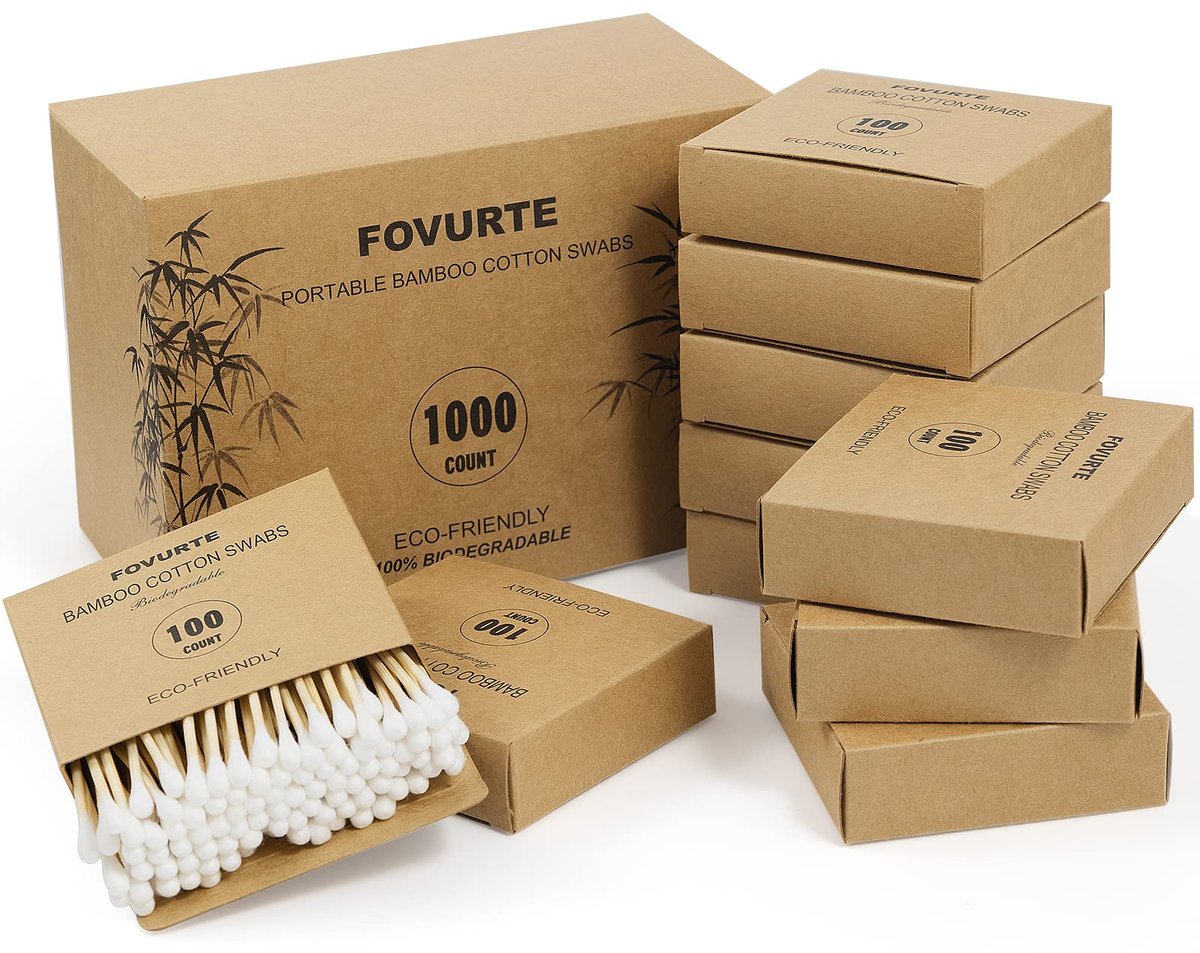 FOVURTE Bamboo Cotton Swabs 1000 Count – Natural Cotton Swab with Round Head Tips, Double Tipped Ear Sticks, Wooden Cotton Buds for Cleaning Travel Makeup - görsel 1