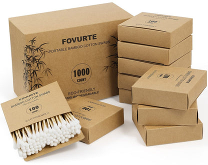 FOVURTE Bamboo Cotton Swabs 1000 Count – Natural Cotton Swab with Round Head Tips, Double Tipped Ear Sticks, Wooden Cotton Buds for Cleaning Travel Makeup