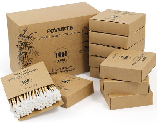 FOVURTE Bamboo Cotton Swabs 1000 Count – Natural Cotton Swab with Round Head Tips, Double Tipped Ear Sticks, Wooden Cotton Buds for Cleaning Travel Makeup