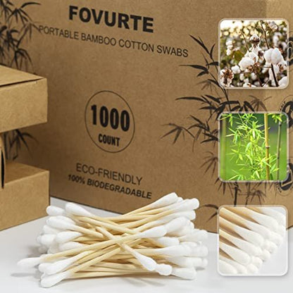 FOVURTE Bamboo Cotton Swabs 1000 Count – Natural Cotton Swab with Round Head Tips, Double Tipped Ear Sticks, Wooden Cotton Buds for Cleaning Travel Makeup