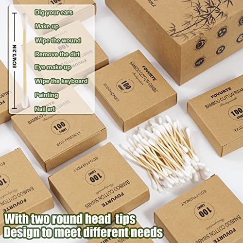 FOVURTE Bamboo Cotton Swabs 1000 Count – Natural Cotton Swab with Round Head Tips, Double Tipped Ear Sticks, Wooden Cotton Buds for Cleaning Travel Makeup - görsel 8
