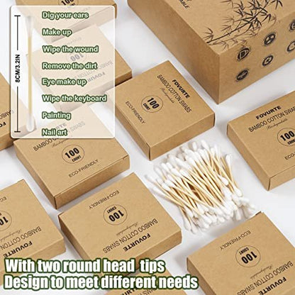 FOVURTE Bamboo Cotton Swabs 1000 Count – Natural Cotton Swab with Round Head Tips, Double Tipped Ear Sticks, Wooden Cotton Buds for Cleaning Travel Makeup