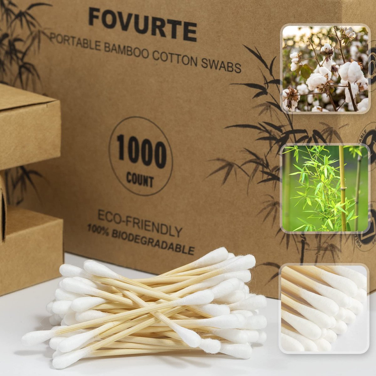 FOVURTE Bamboo Cotton Swabs 1000 Count – Natural Cotton Swab with Round Head Tips, Double Tipped Ear Sticks, Wooden Cotton Buds for Cleaning Travel Makeup - görsel 3