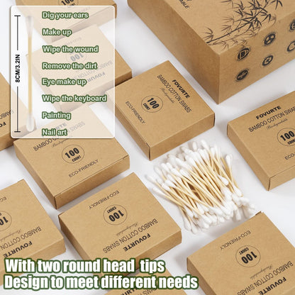 FOVURTE Bamboo Cotton Swabs 1000 Count – Natural Cotton Swab with Round Head Tips, Double Tipped Ear Sticks, Wooden Cotton Buds for Cleaning Travel Makeup