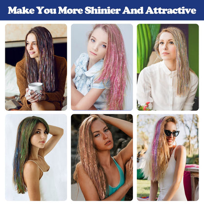 ELASO 16 Colors Hair Tinsel Kit - 48 Inch 3300 Strands Silicone Tinsel Hair Extensions for Fairy, Christmas, Halloween, Cosplay, Party, Highlights and Sparkling Glitter Hair